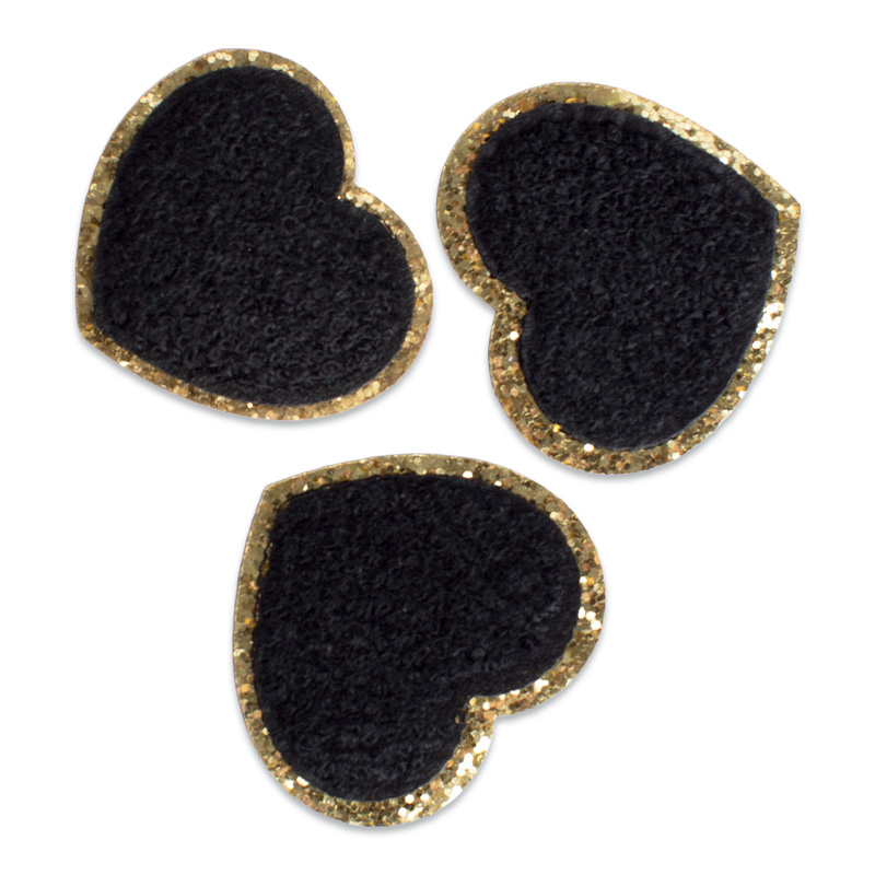 Flauschige Herzen - Chenille - Schwarz
