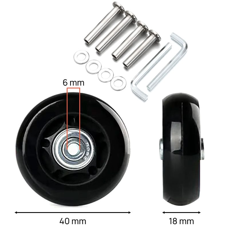 Ersatzrollen für Koffer – 2 Rollen mit Montageteilen - 40 mm